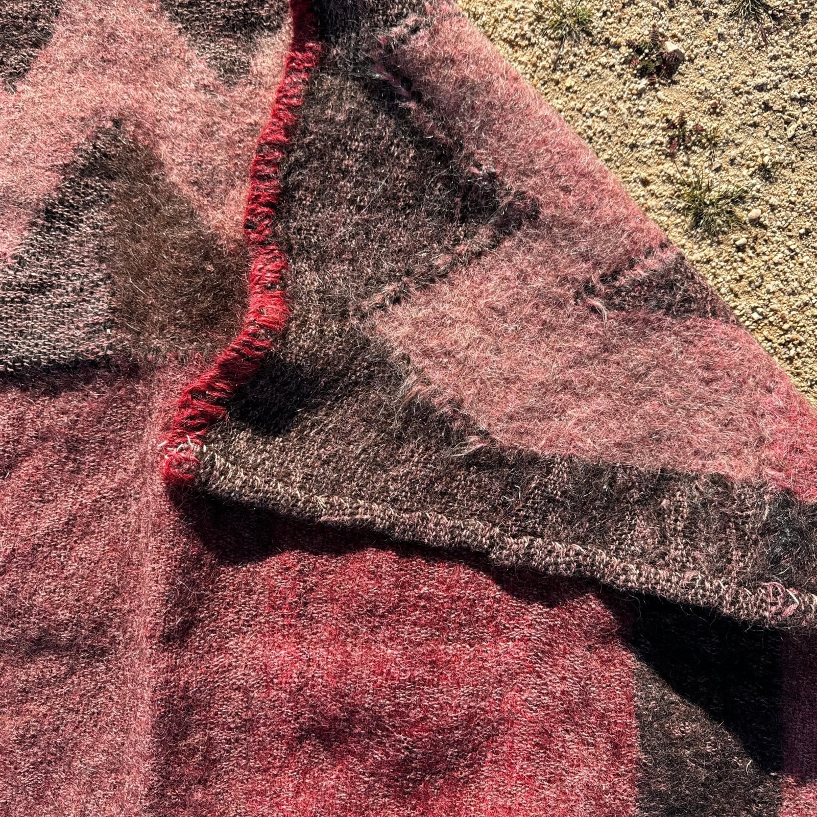 Vintage Andean Geometric Woven Pink & Brown Wall Decor Or Rug - Monte Visión