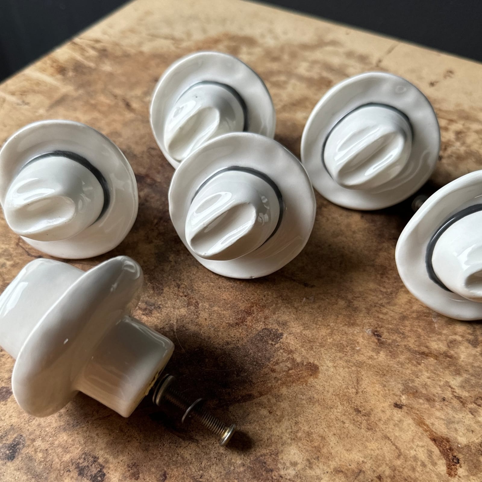Vintage Artist-Made Ceramic Cowboy Hat Cabinet Pulls- Set of 6 - Monte Visión