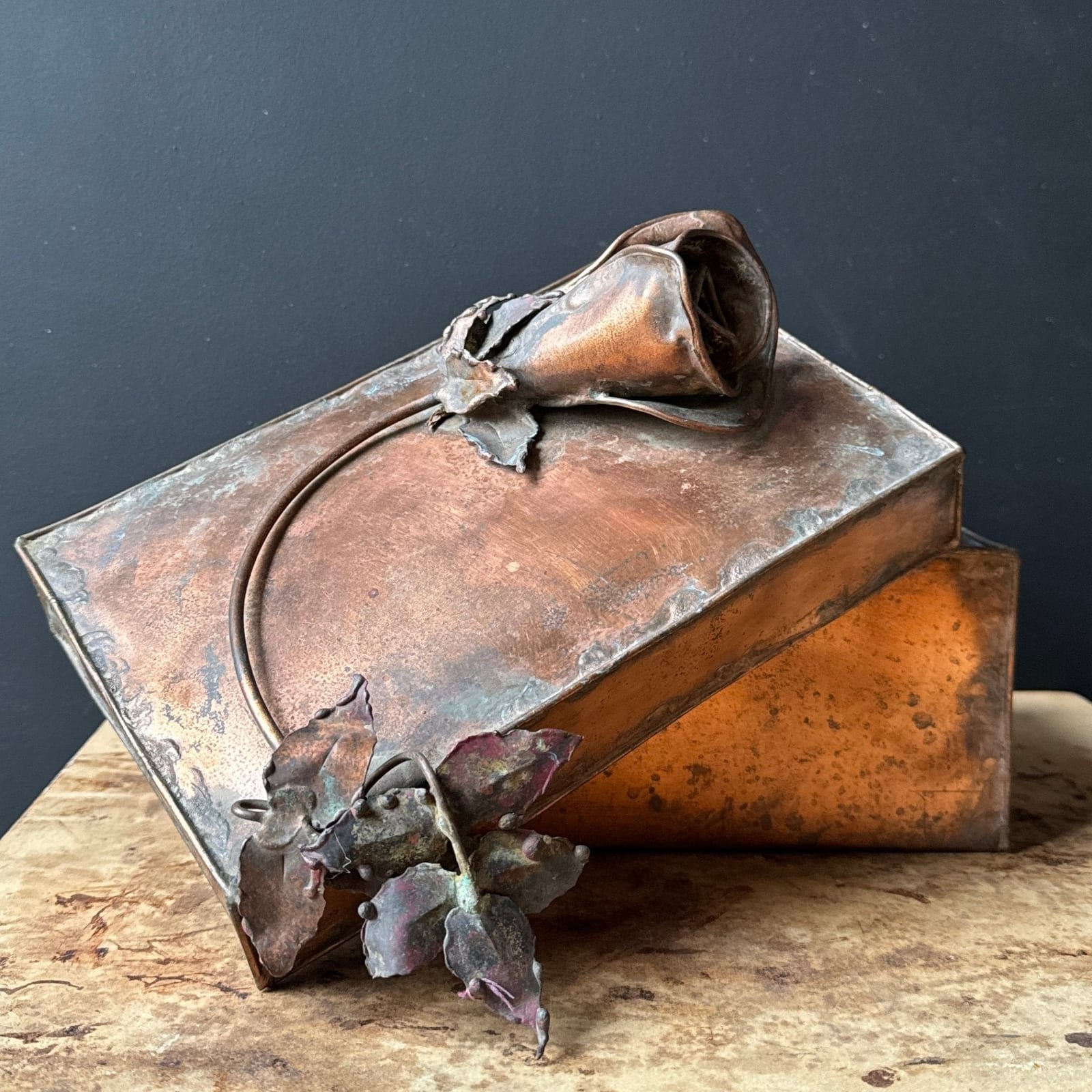 Vintage Artist-Made Copper Rose Box - Monte Visión