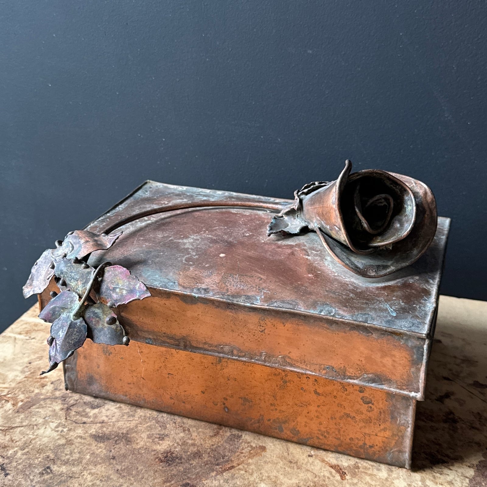 Vintage Artist-Made Copper Rose Box - Monte Visión