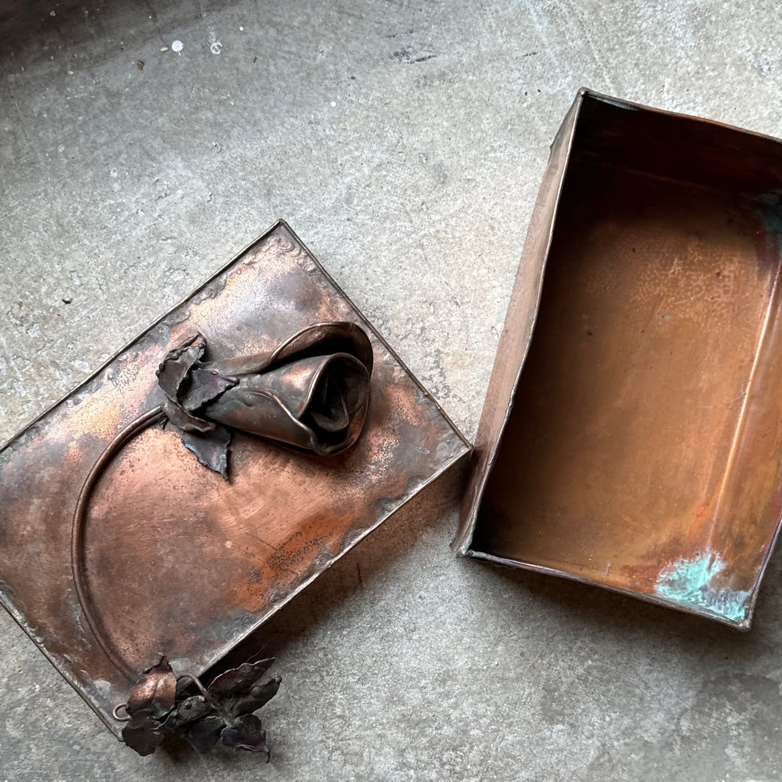 Vintage Artist-Made Copper Rose Box - Monte Visión
