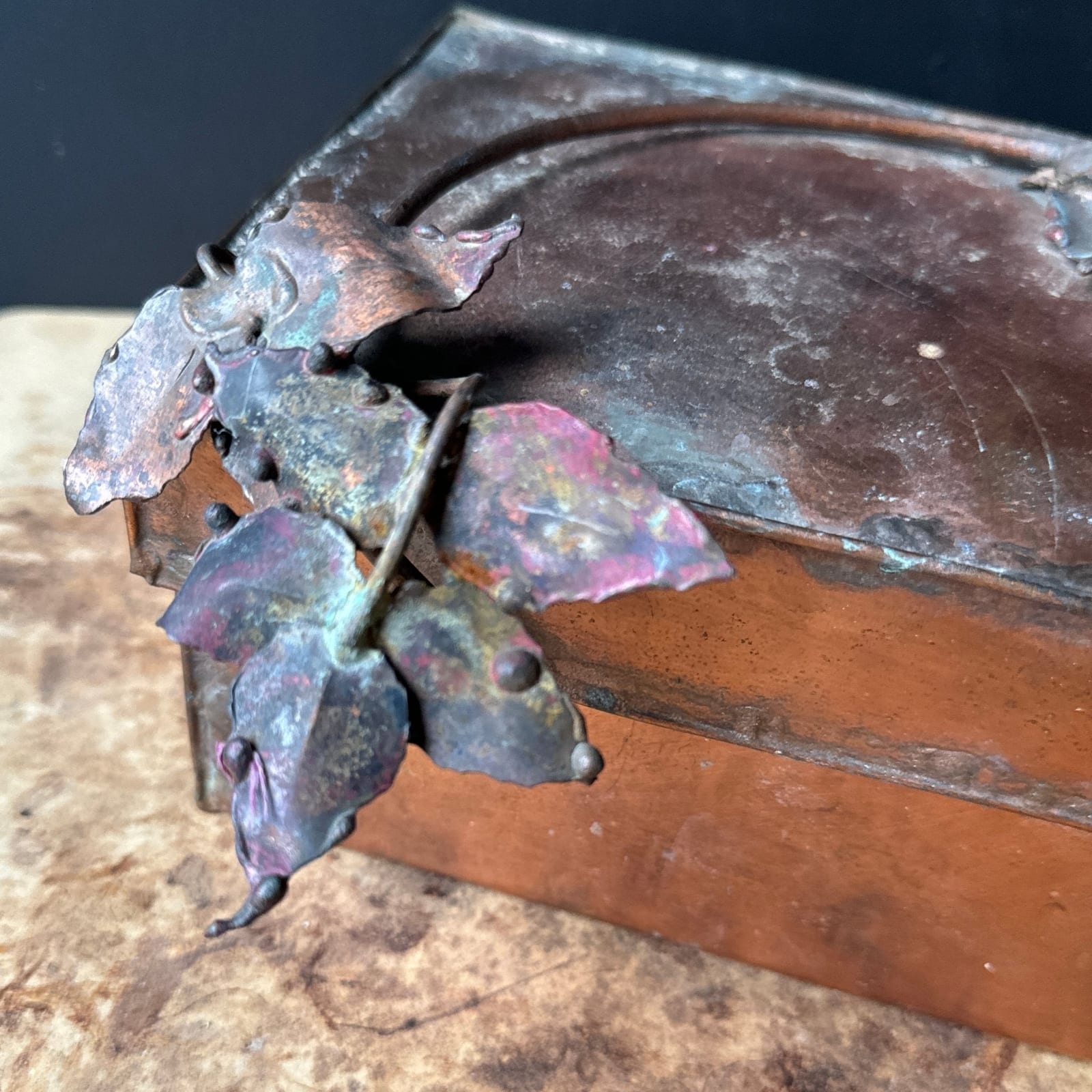 Vintage Artist-Made Copper Rose Box - Monte Visión