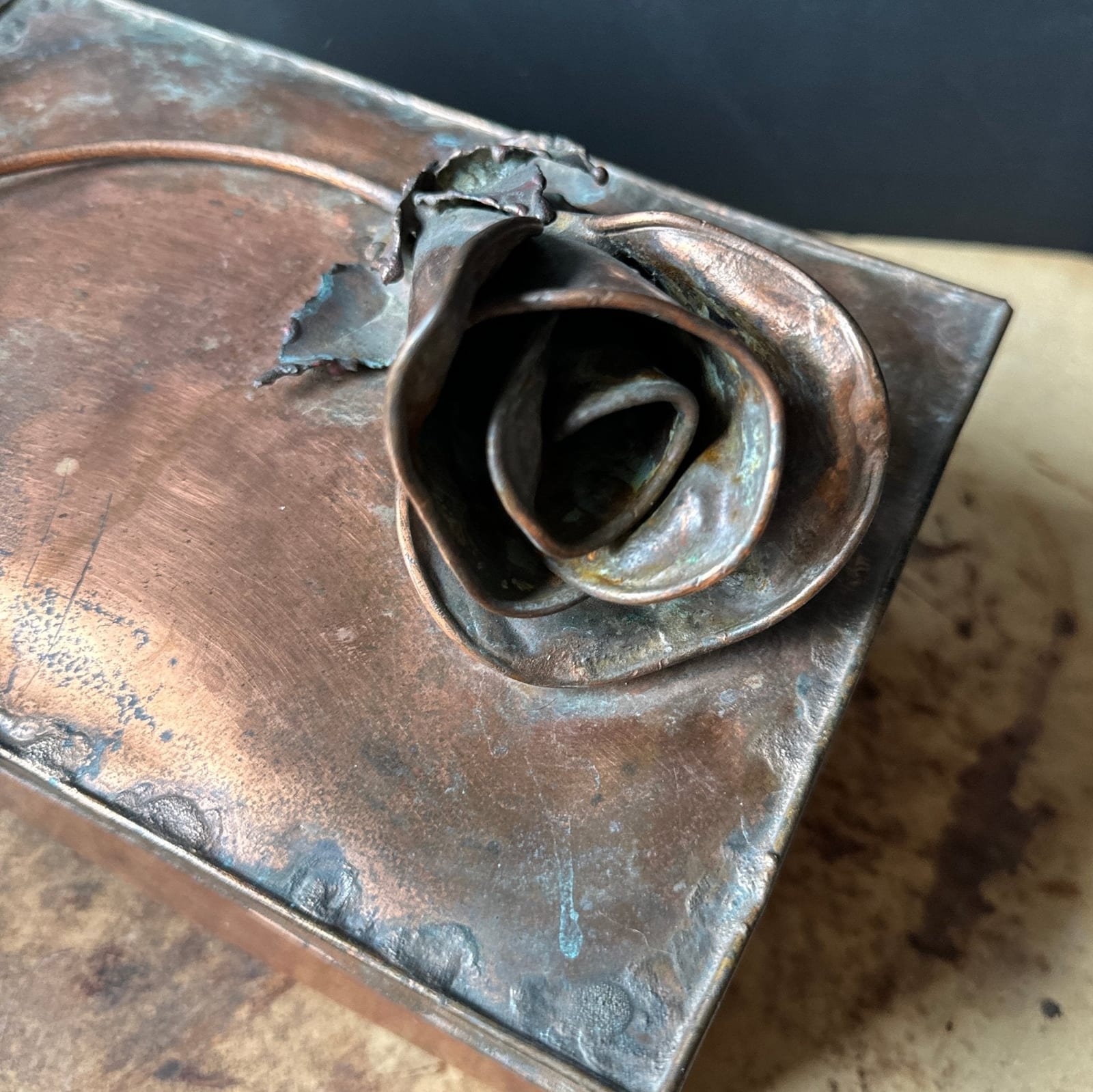 Vintage Artist-Made Copper Rose Box - Monte Visión
