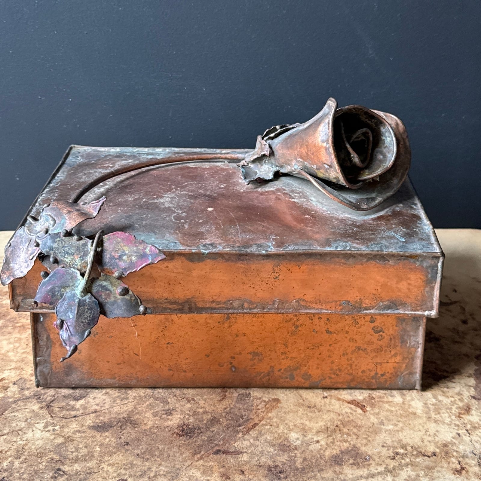 Vintage Artist-Made Copper Rose Box - Monte Visión