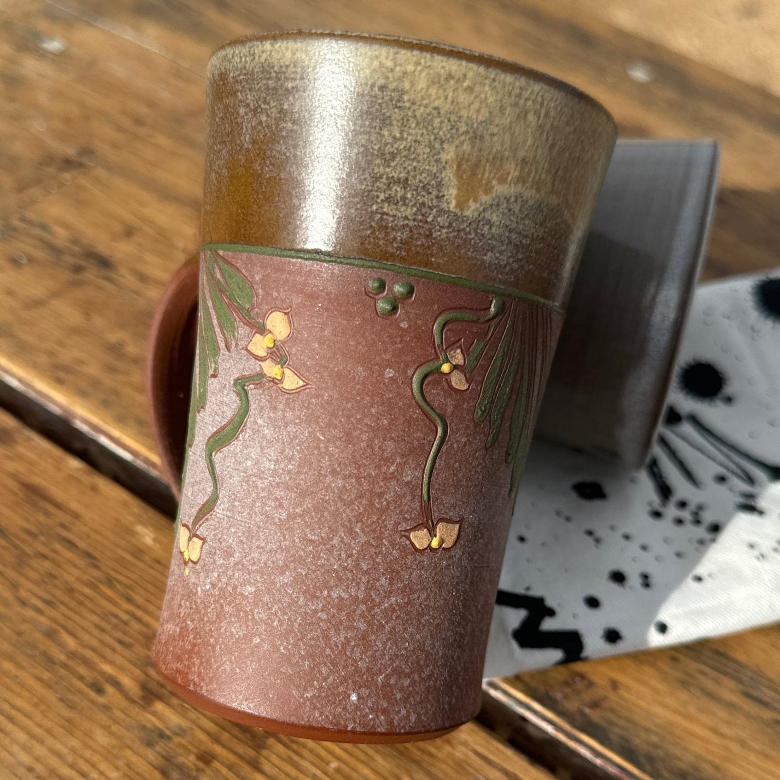 Vintage Artist-Made Matte Glazed Leaf & Flower Mugs- Set of 2 - Monte Visión