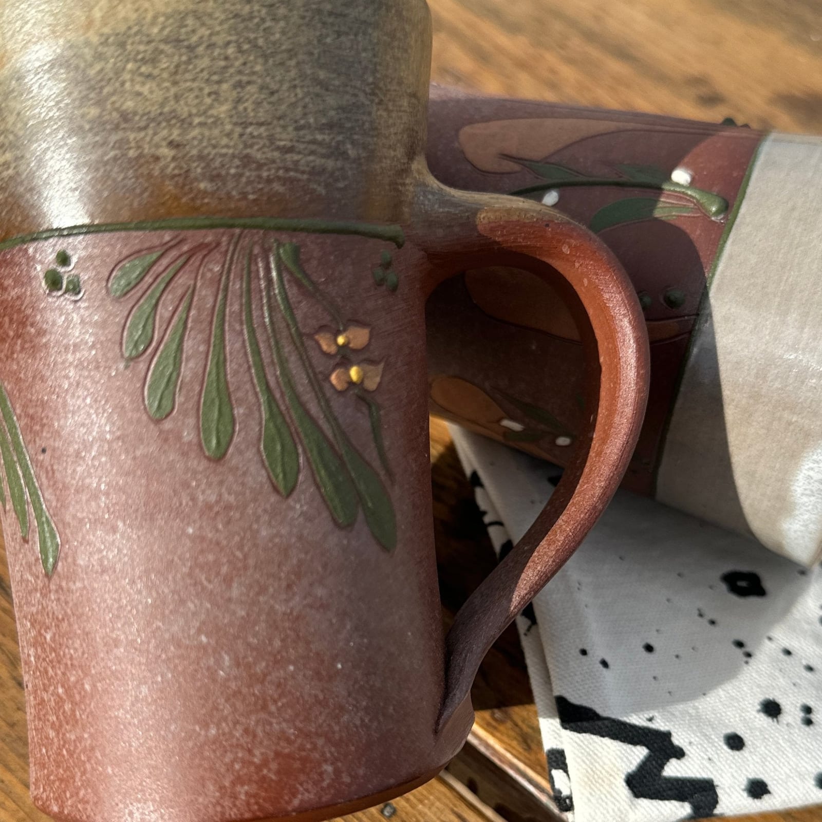Vintage Artist-Made Matte Glazed Leaf & Flower Mugs- Set of 2 - Monte Visión