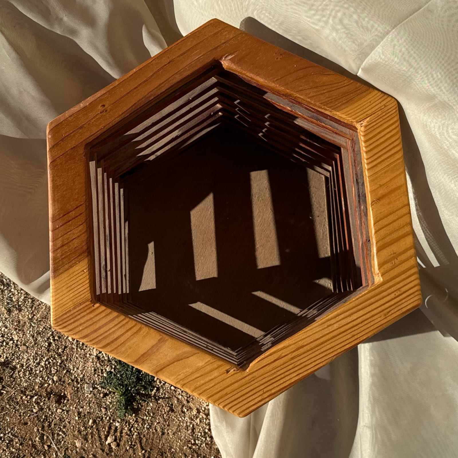 Vintage Artist-Made Wood Slat-Construction Storage Basket - Monte Visión