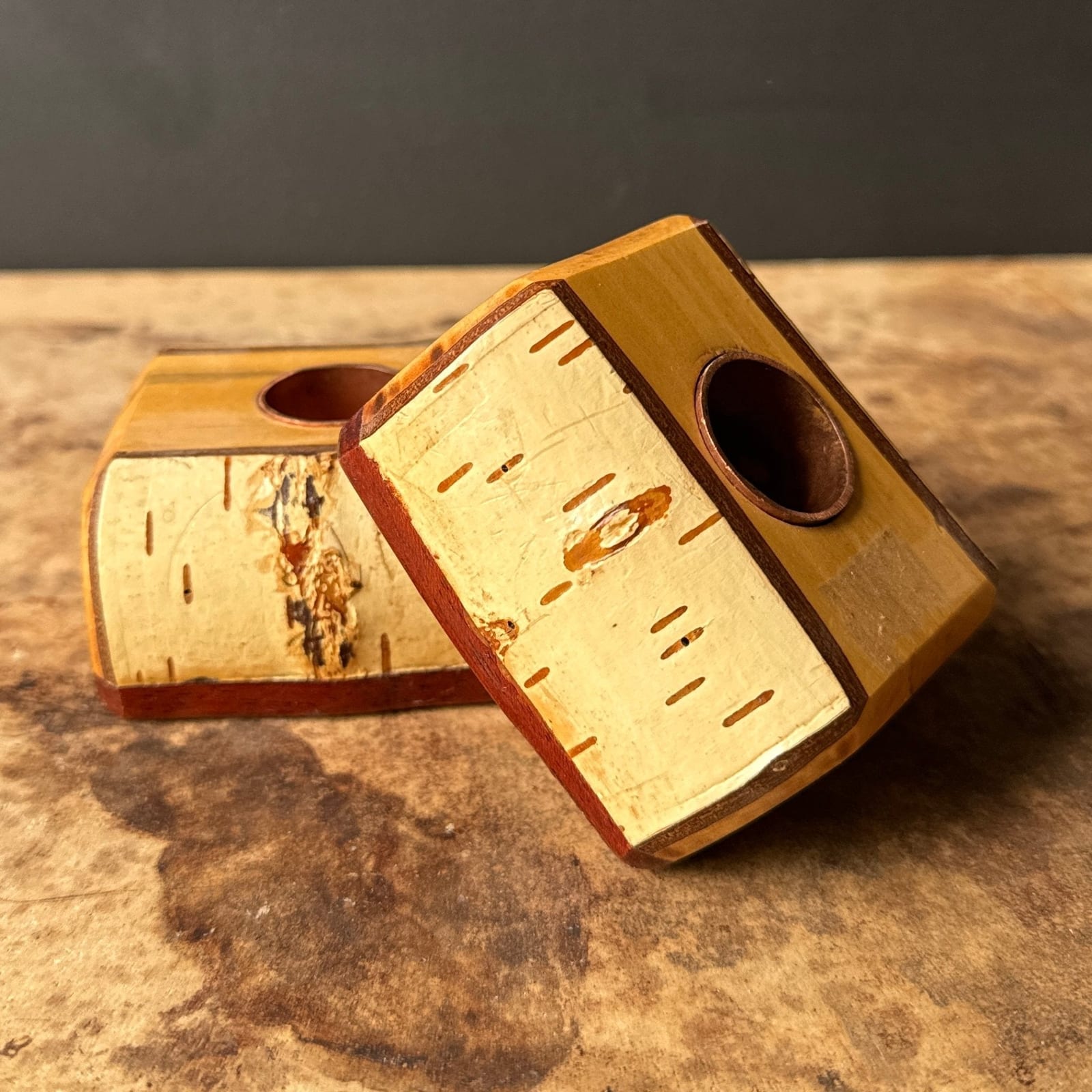 Vintage Birch Wood Candlesticks - Monte Visión