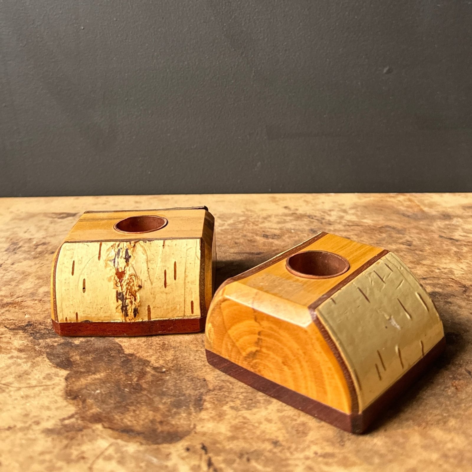 Vintage Birch Wood Candlesticks - Monte Visión