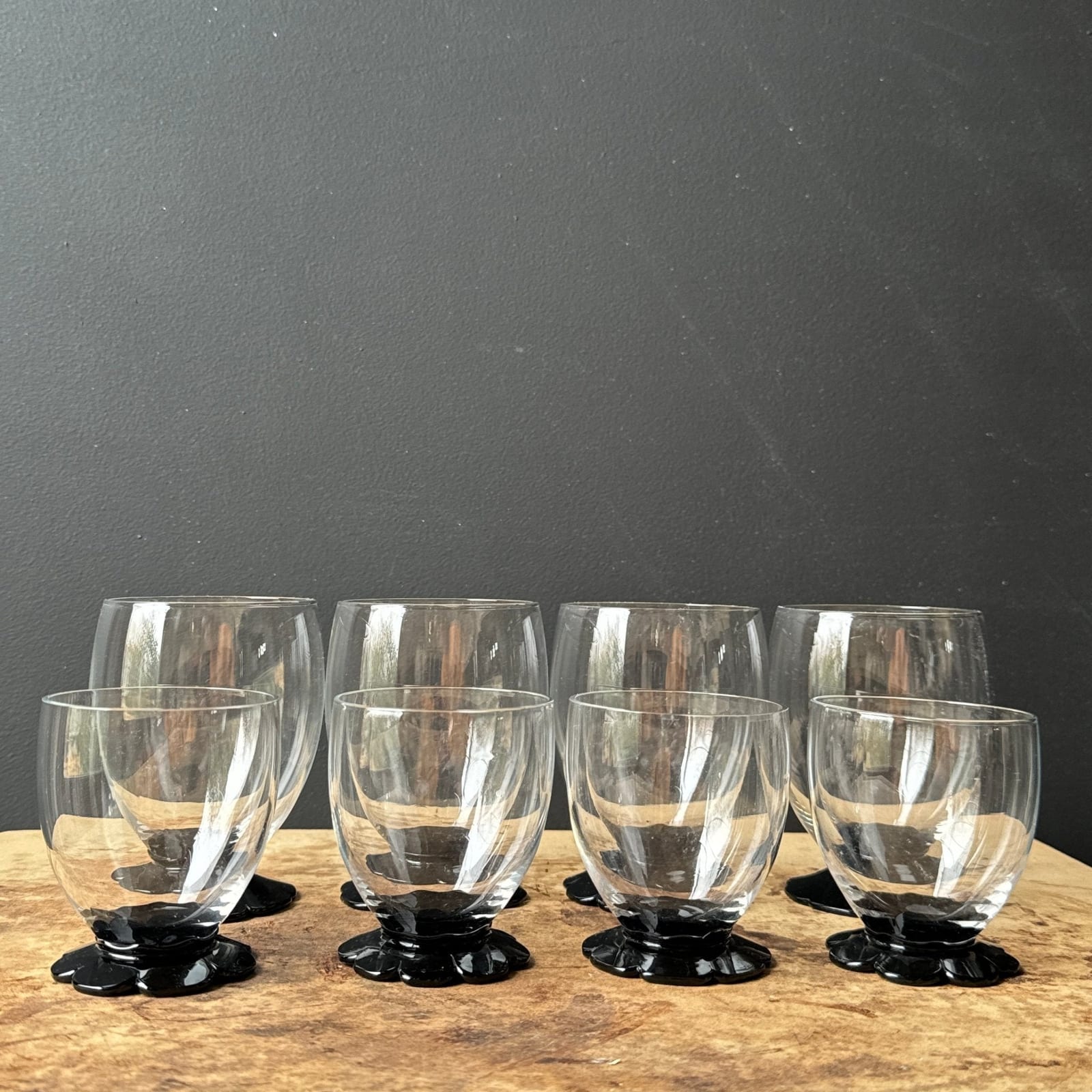 Vintage Black Daisy Cocktail Drinking Glasses- Set of 8 - Monte Visión