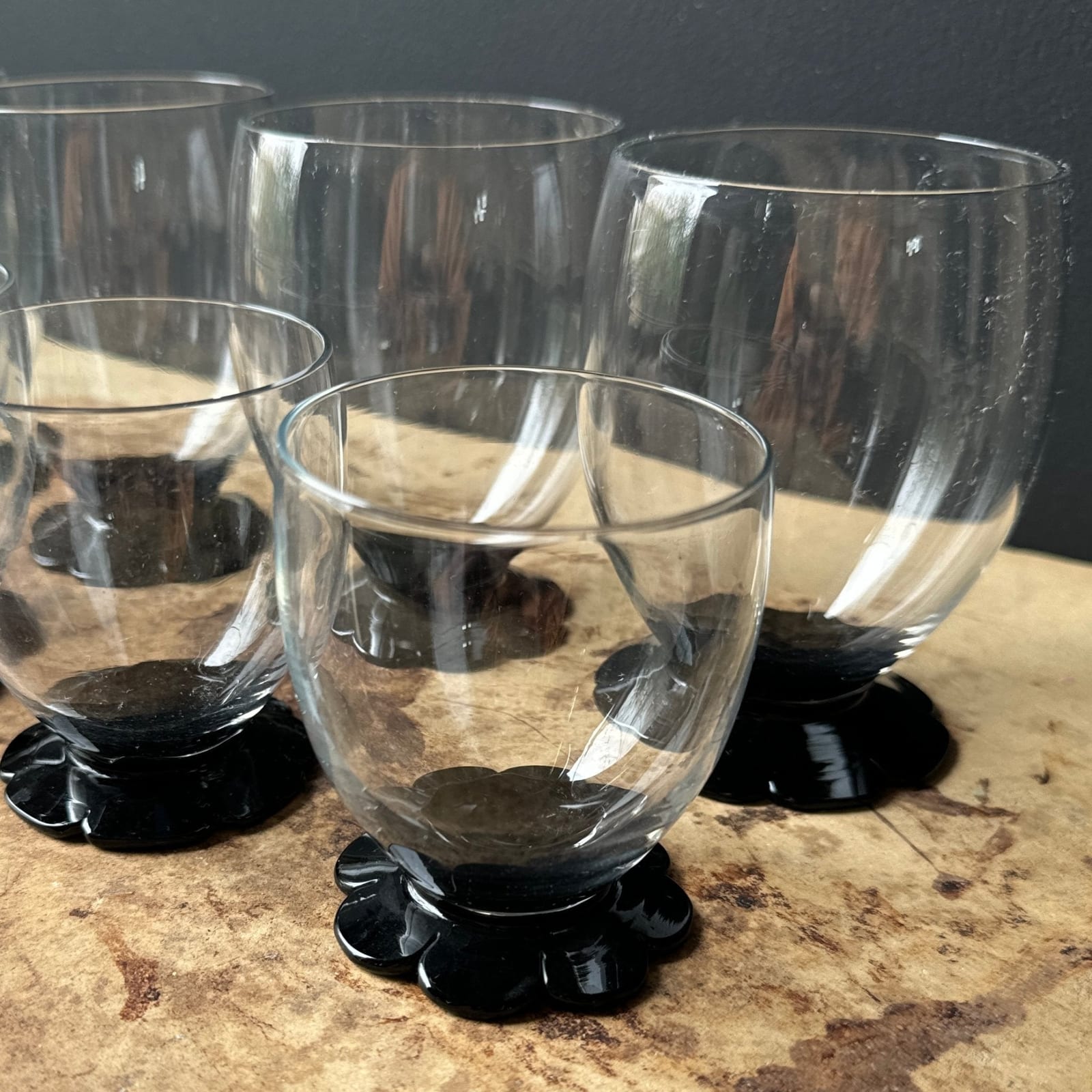 Vintage Black Daisy Cocktail Drinking Glasses- Set of 8 - Monte Visión