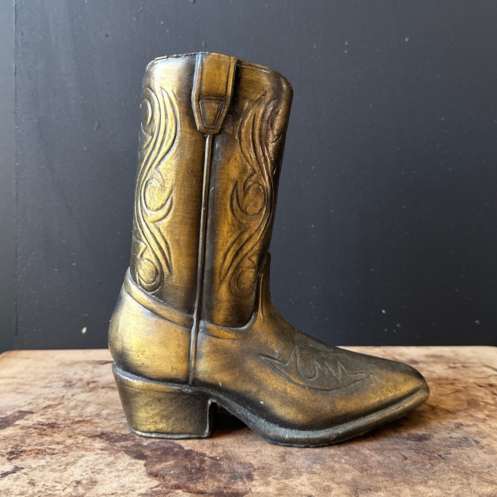 Vintage Brass Cowboy Boot Vase - Monte Visión