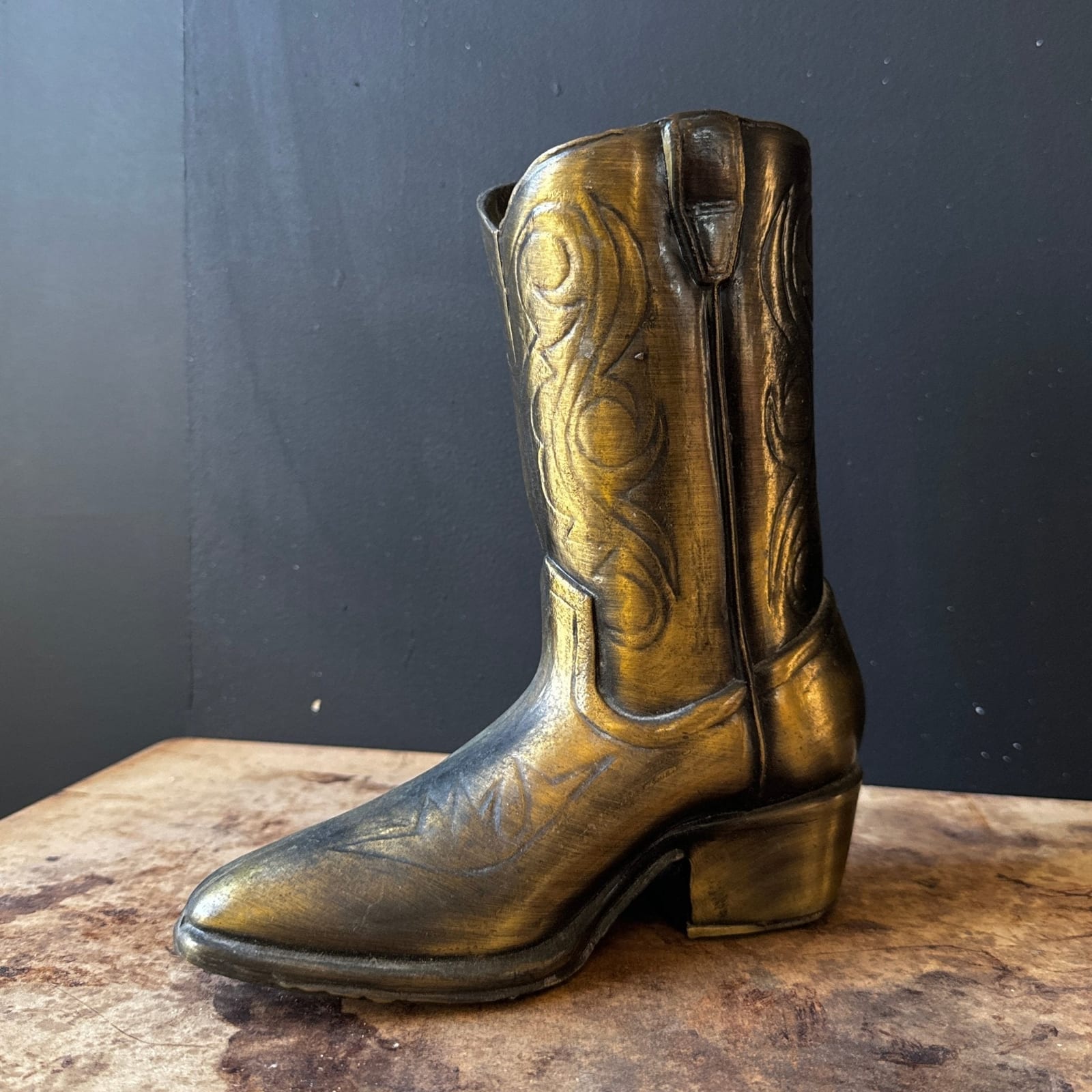 Vintage Brass Cowboy Boot Vase - Monte Visión