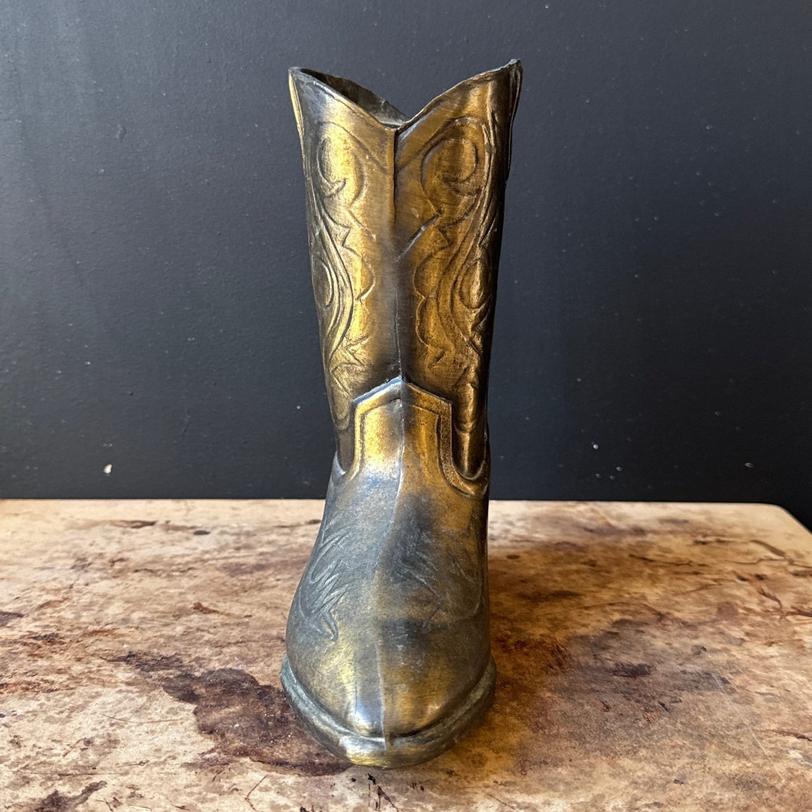 Vintage Brass Cowboy Boot Vase - Monte Visión