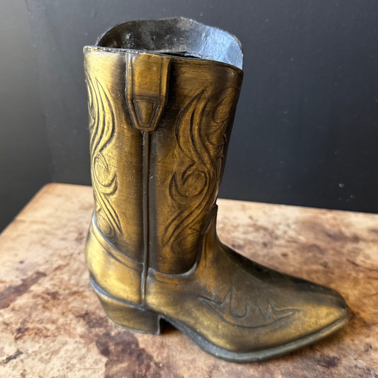 Vintage Brass Cowboy Boot Vase - Monte Visión