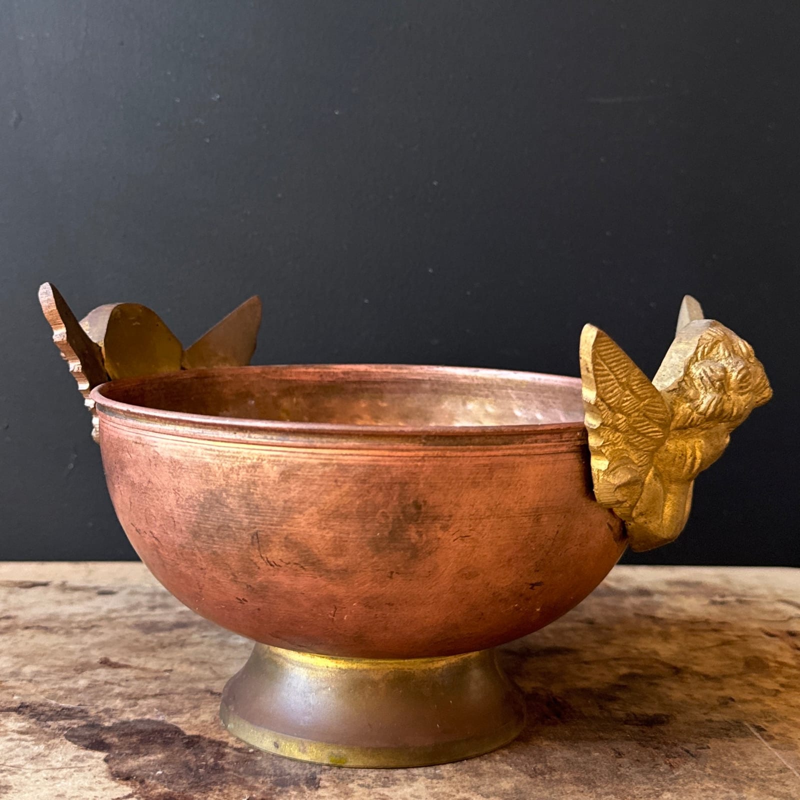 Vintage Copper & Brass Double Angel Bowl - Monte Visión