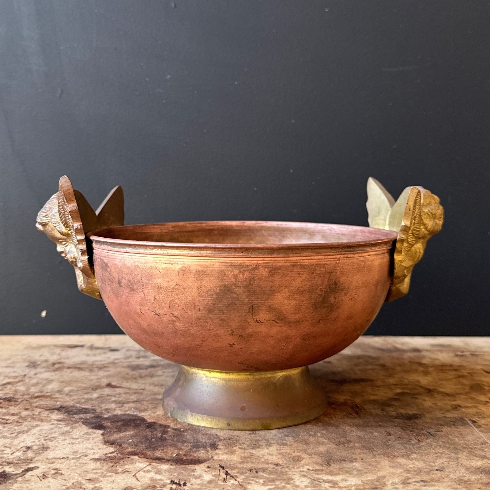 Vintage Copper & Brass Double Angel Bowl - Monte Visión