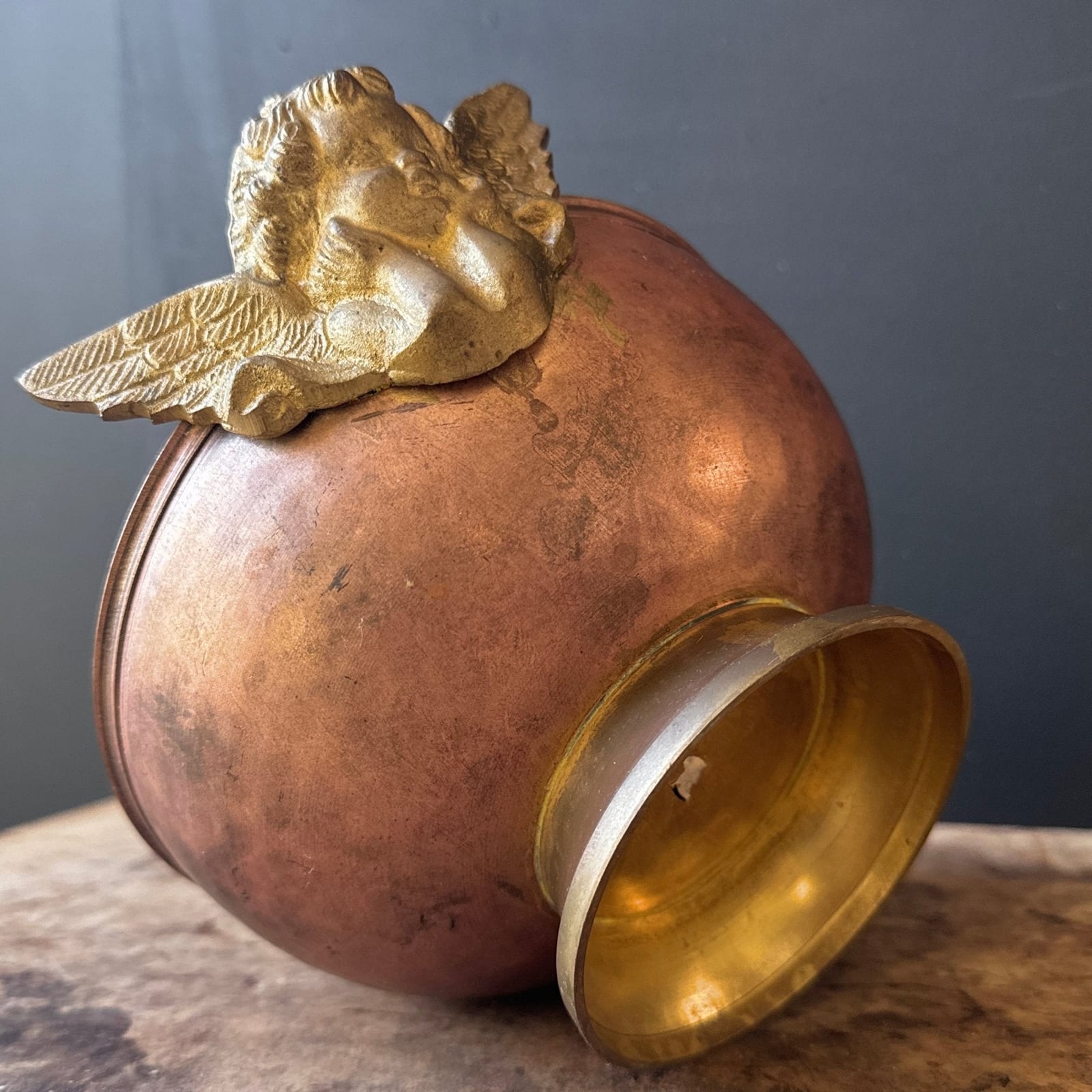 Vintage Copper & Brass Double Angel Bowl - Monte Visión
