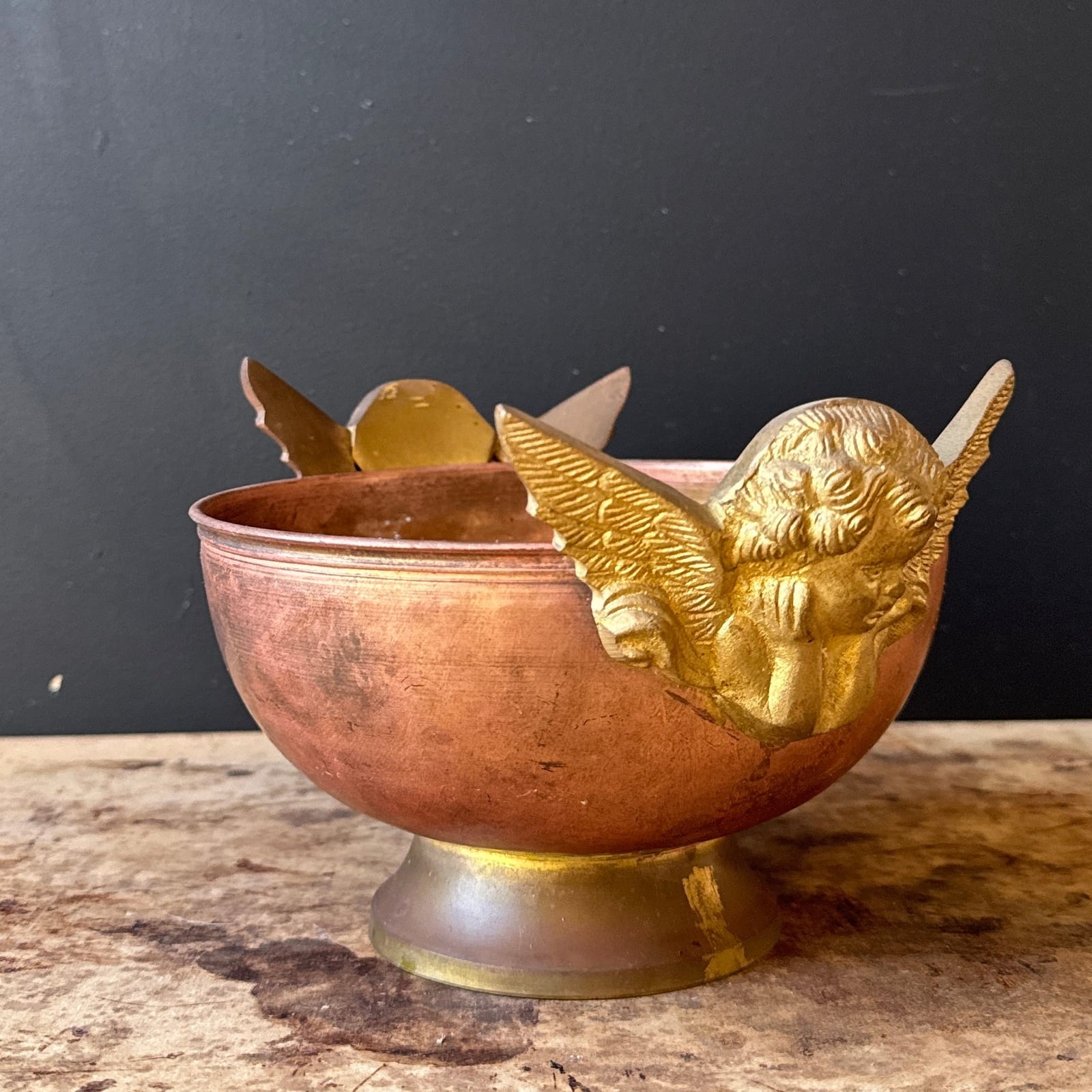 Vintage Copper & Brass Double Angel Bowl - Monte Visión