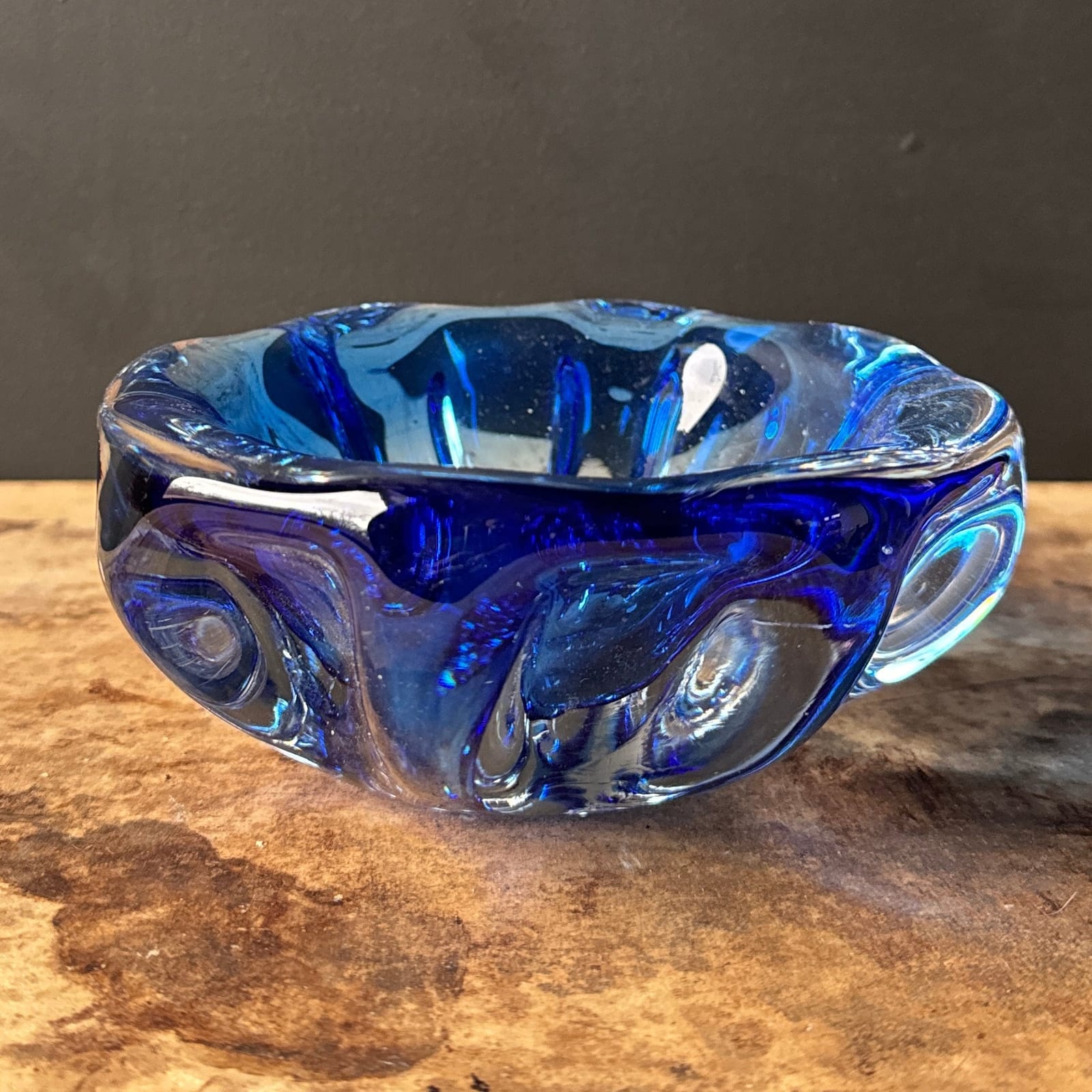 Vintage Fluted Patterned Blue Glass Ashtray - Monte Visión
