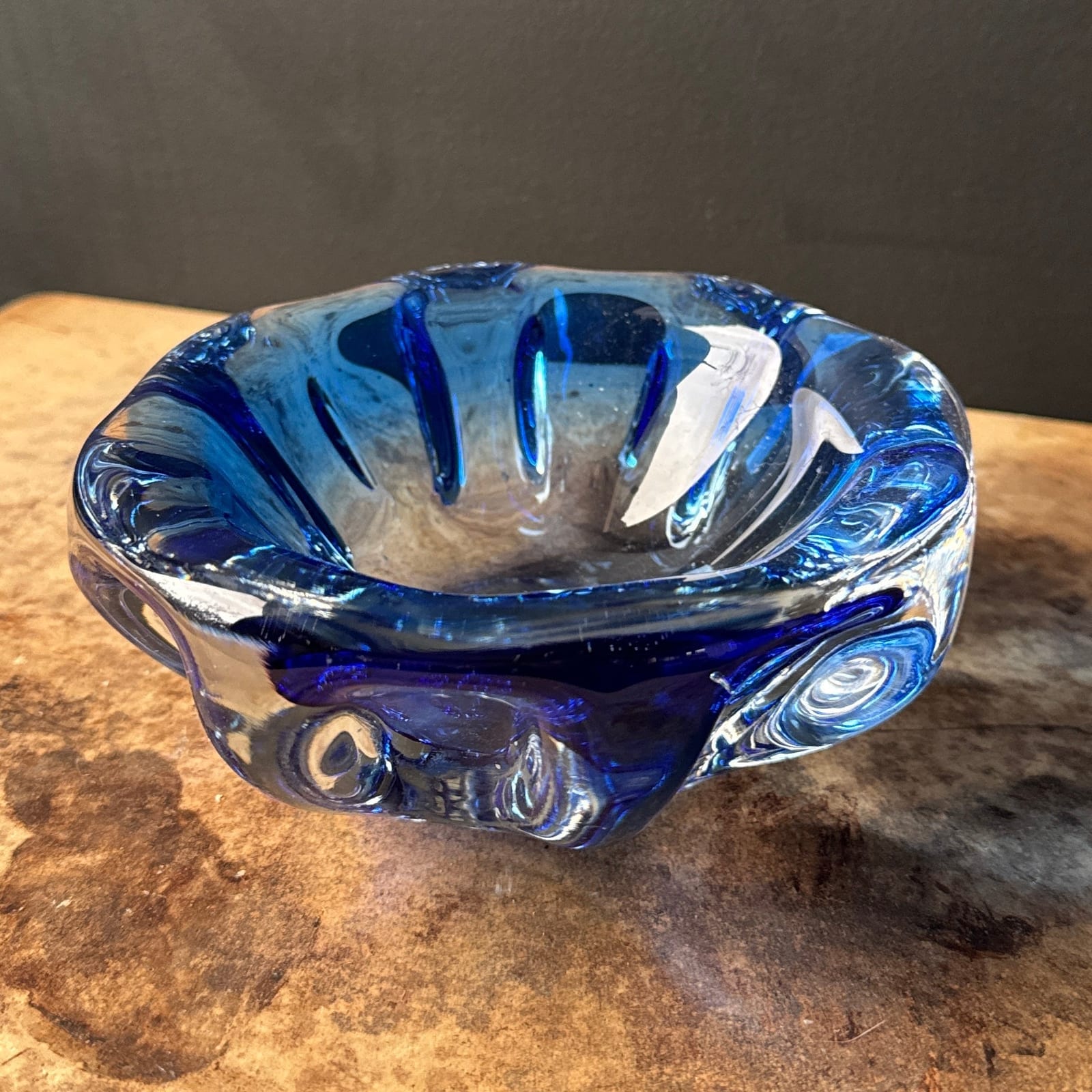 Vintage Fluted Patterned Blue Glass Ashtray - Monte Visión