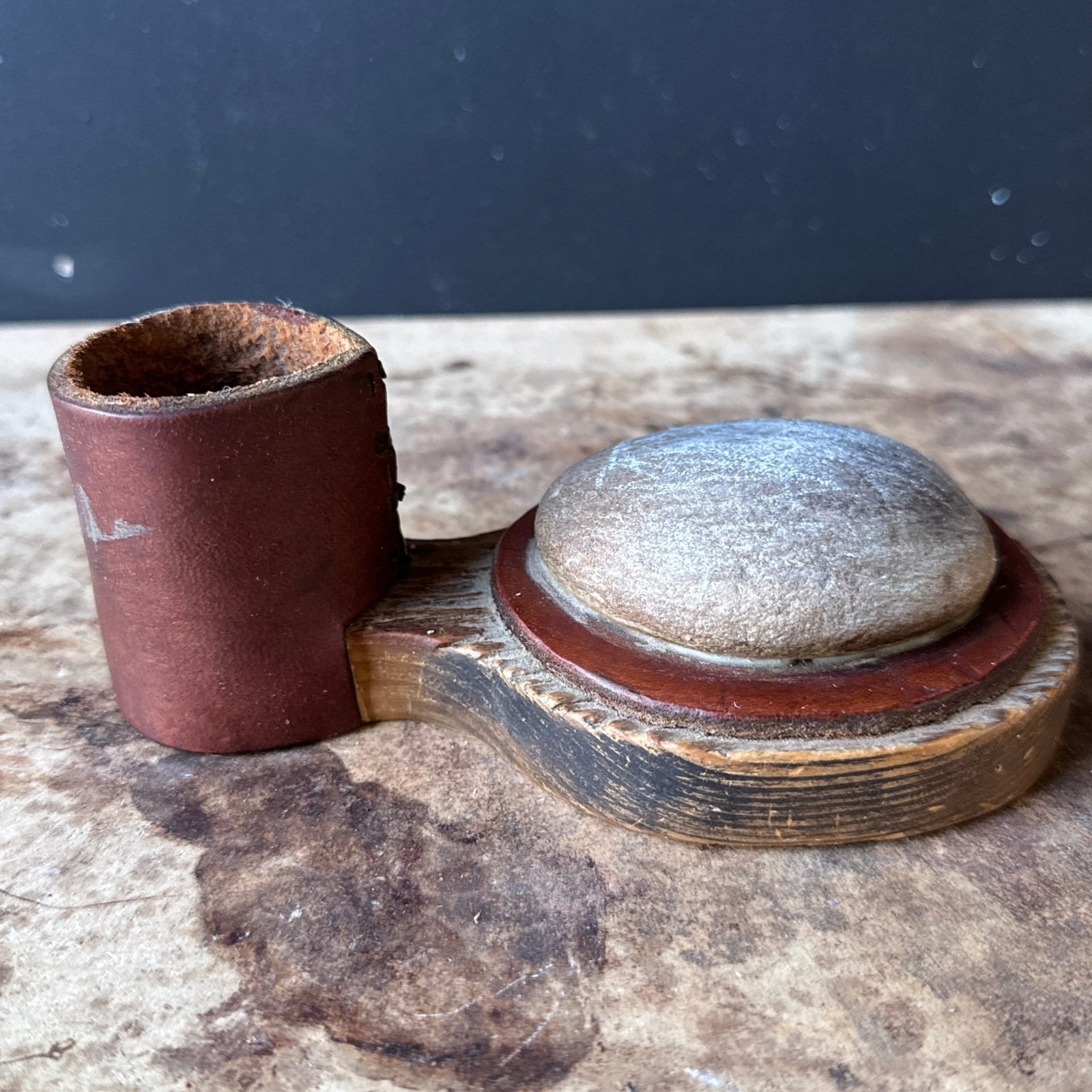 Vintage French Artist-Made Leather & Stone Match Striker - Monte Visión