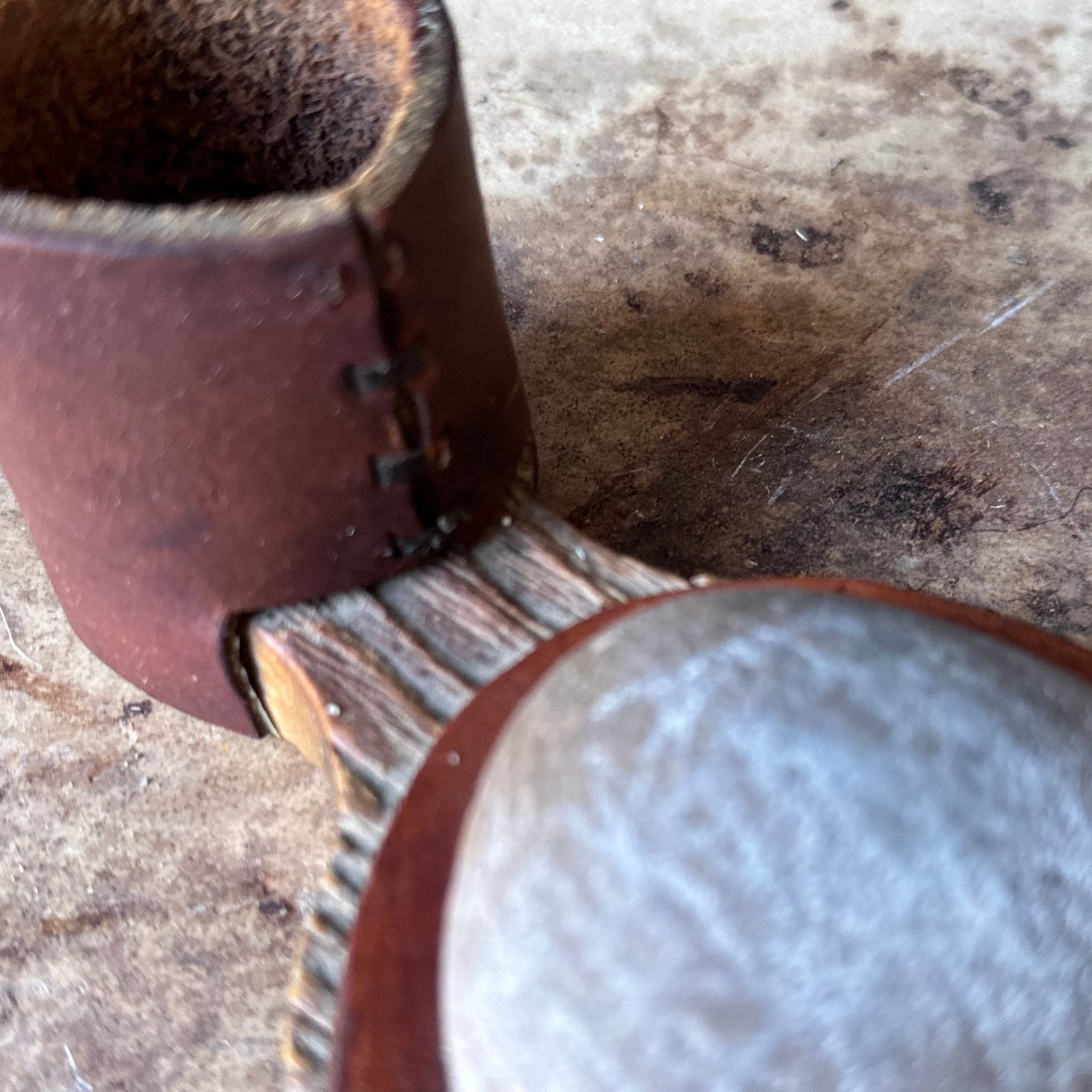 Vintage French Artist-Made Leather & Stone Match Striker - Monte Visión