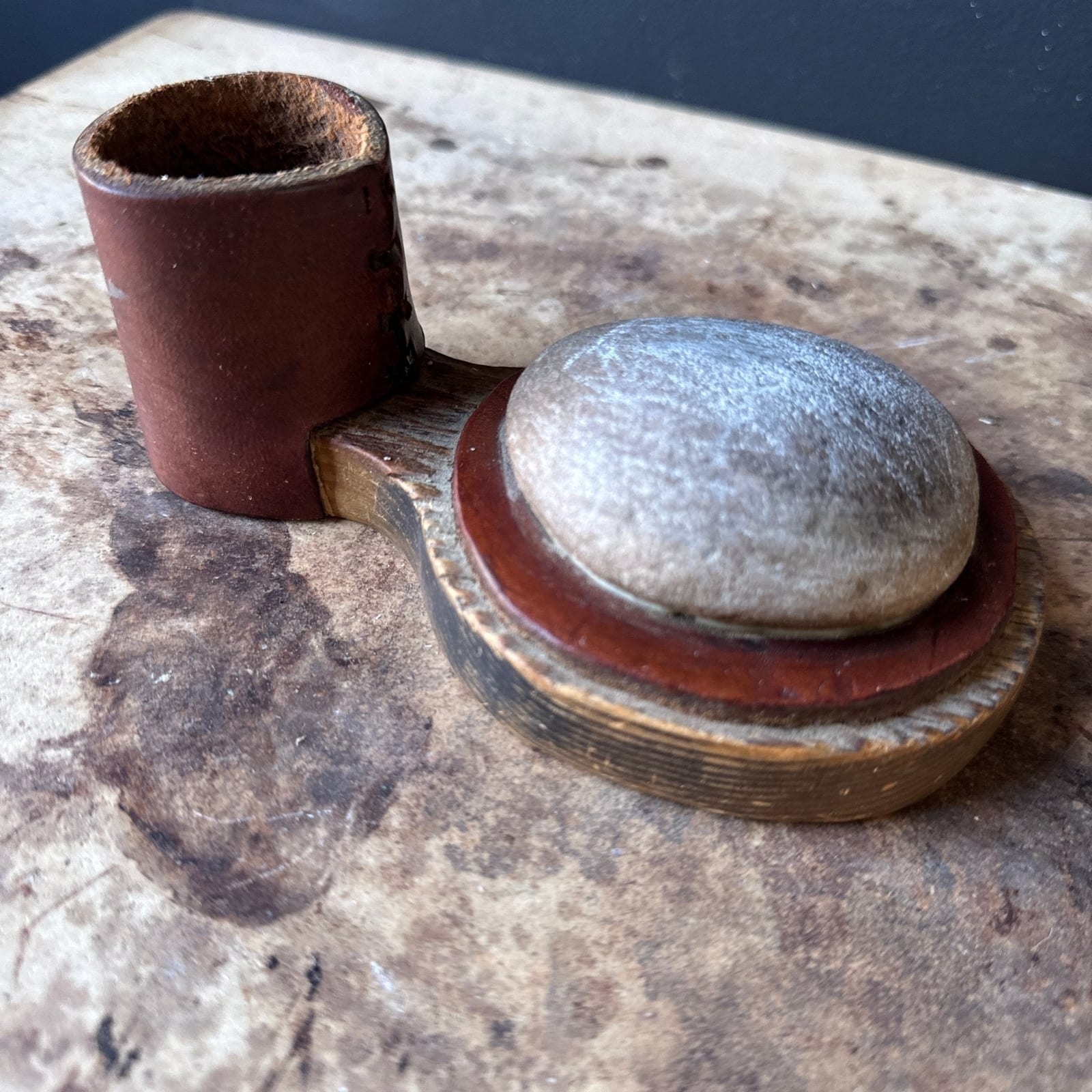 Vintage French Artist-Made Leather & Stone Match Striker - Monte Visión