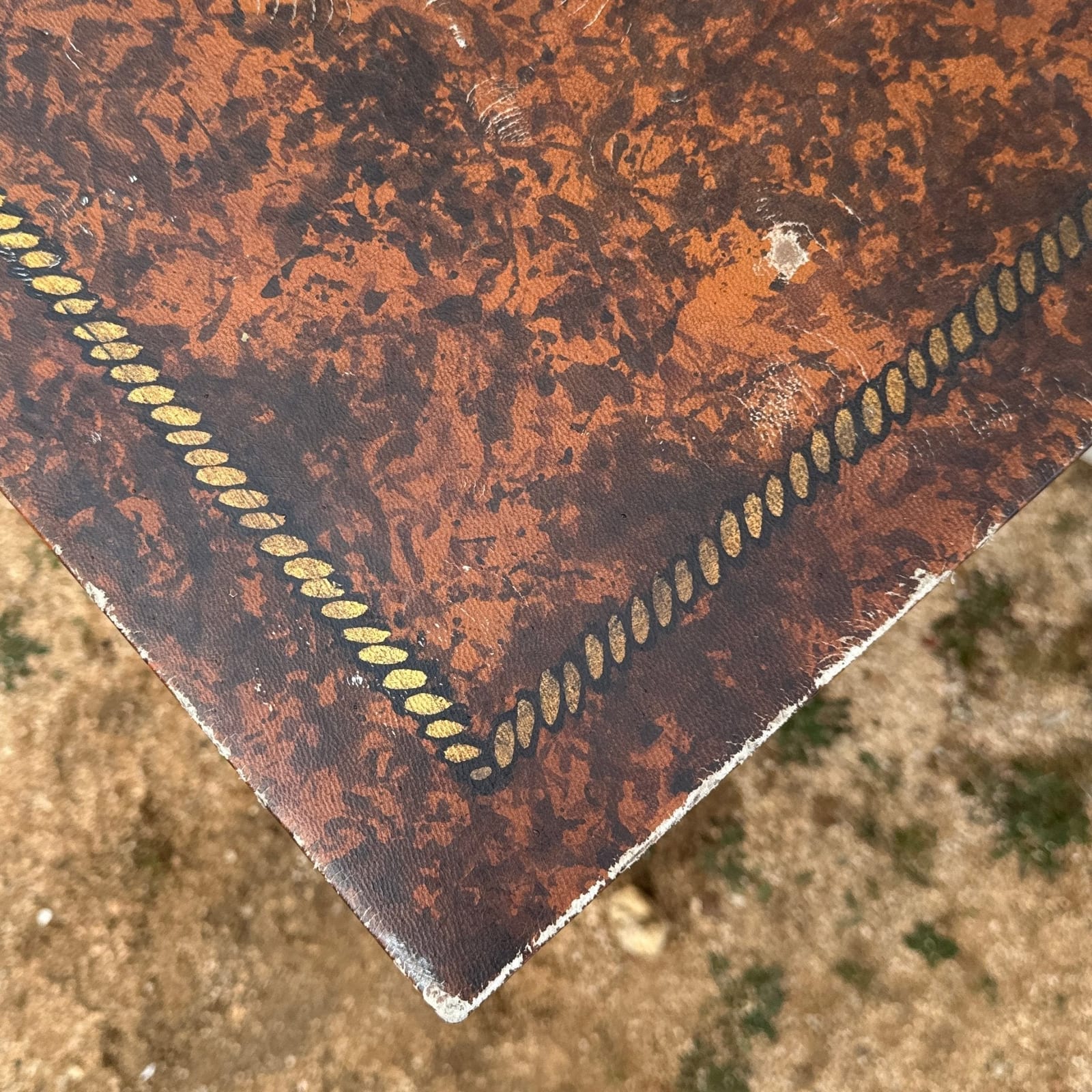 Vintage Leather Trompe L'Oeil Rope & Burl Wood Motif Storage Box - Monte Visión