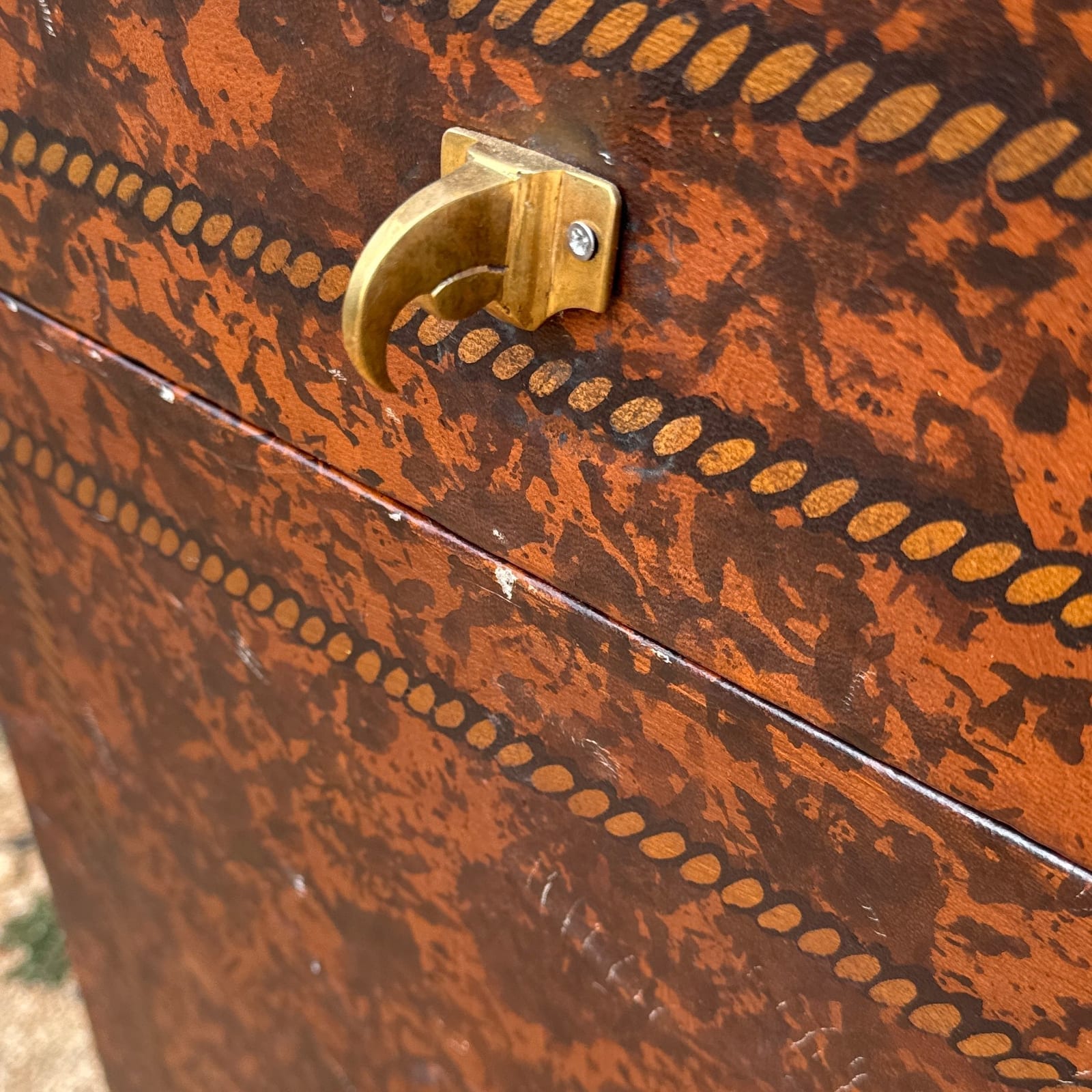 Vintage Leather Trompe L'Oeil Rope & Burl Wood Motif Storage Box - Monte Visión
