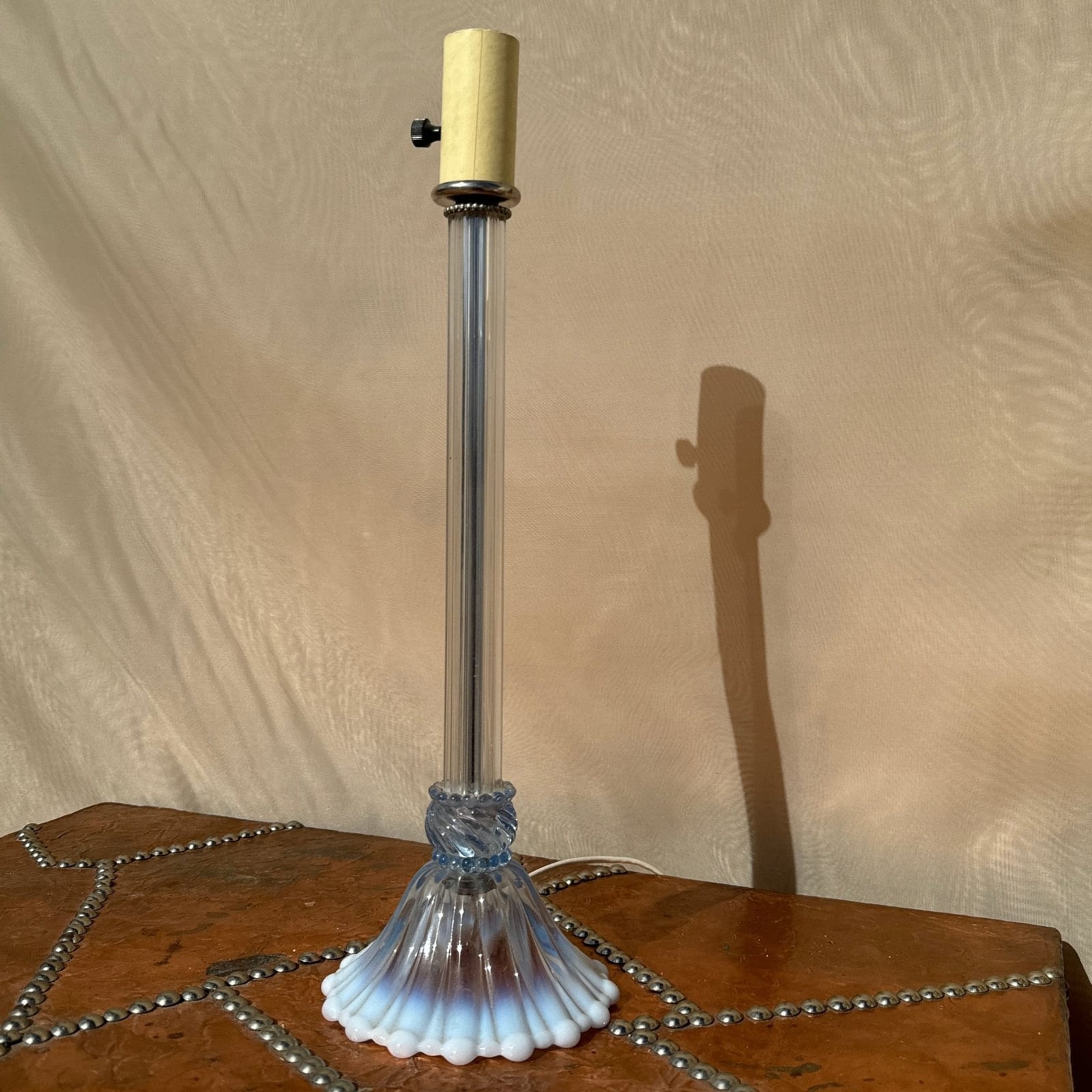 Vintage Lilac Glass Table Lamps w/ Yellow Gingham Shades - Monte Visión