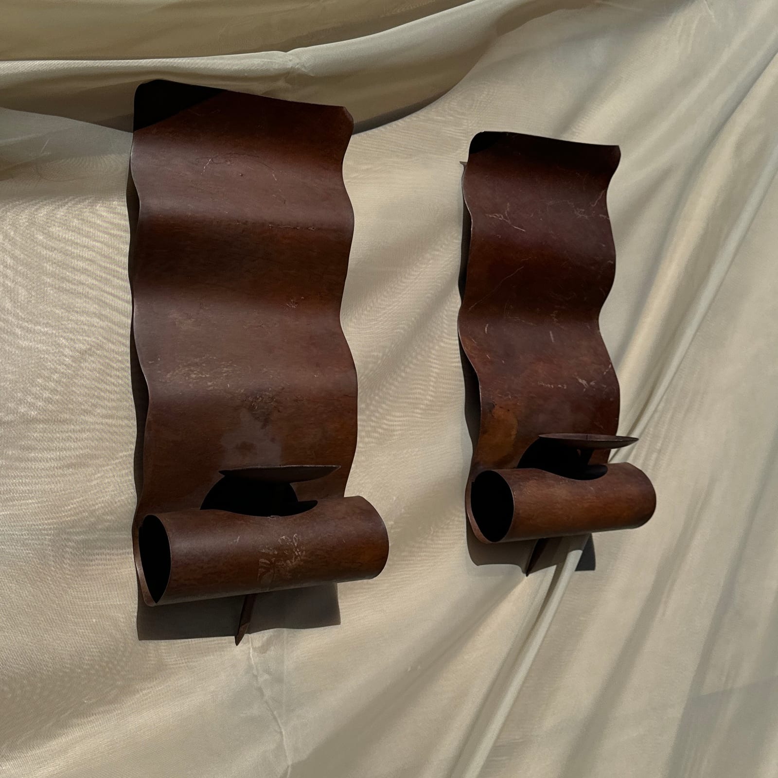 Vintage Mexican Wavy Metal Wall Candle Sconces- Set of 2 - Monte Visión