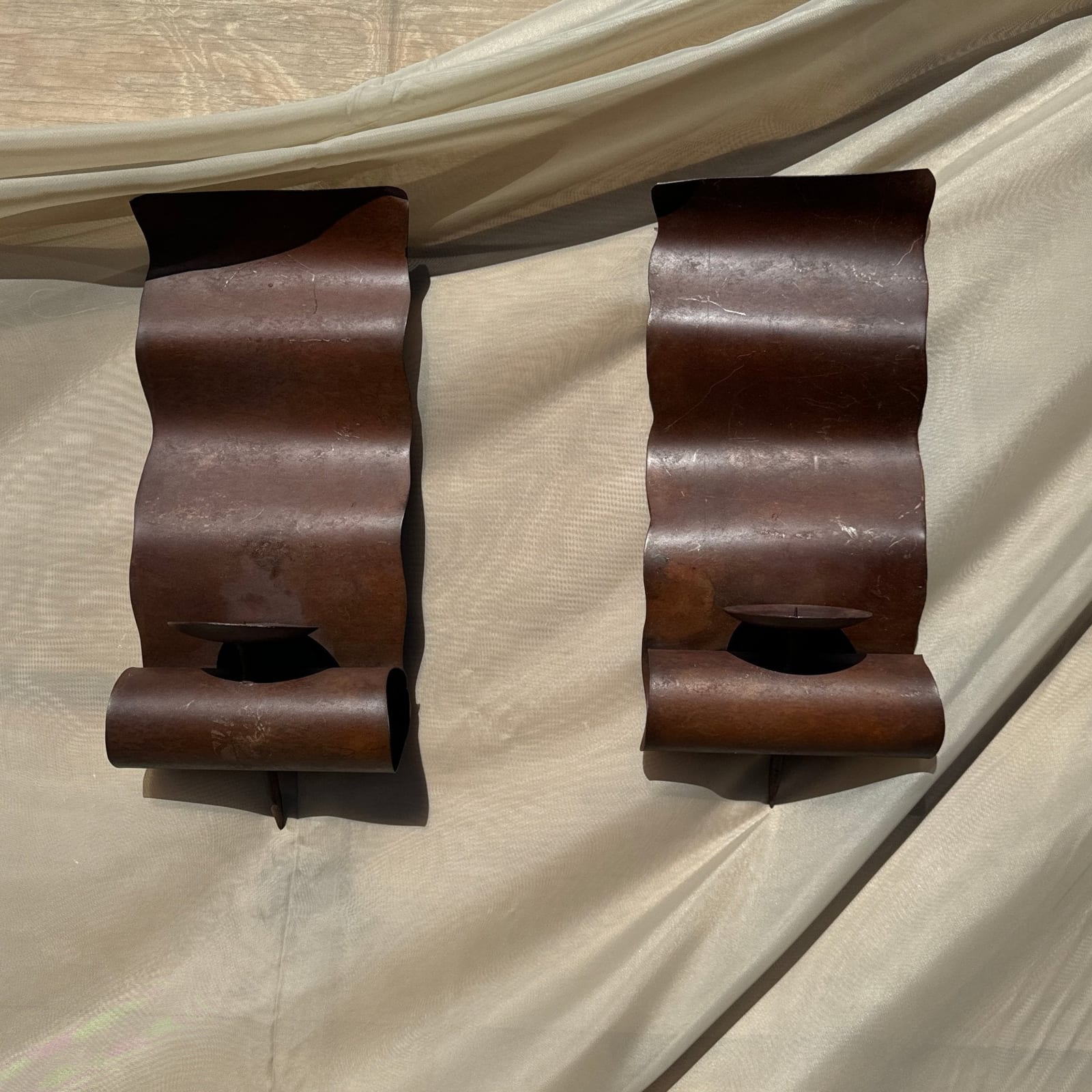 Vintage Mexican Wavy Metal Wall Candle Sconces- Set of 2 - Monte Visión