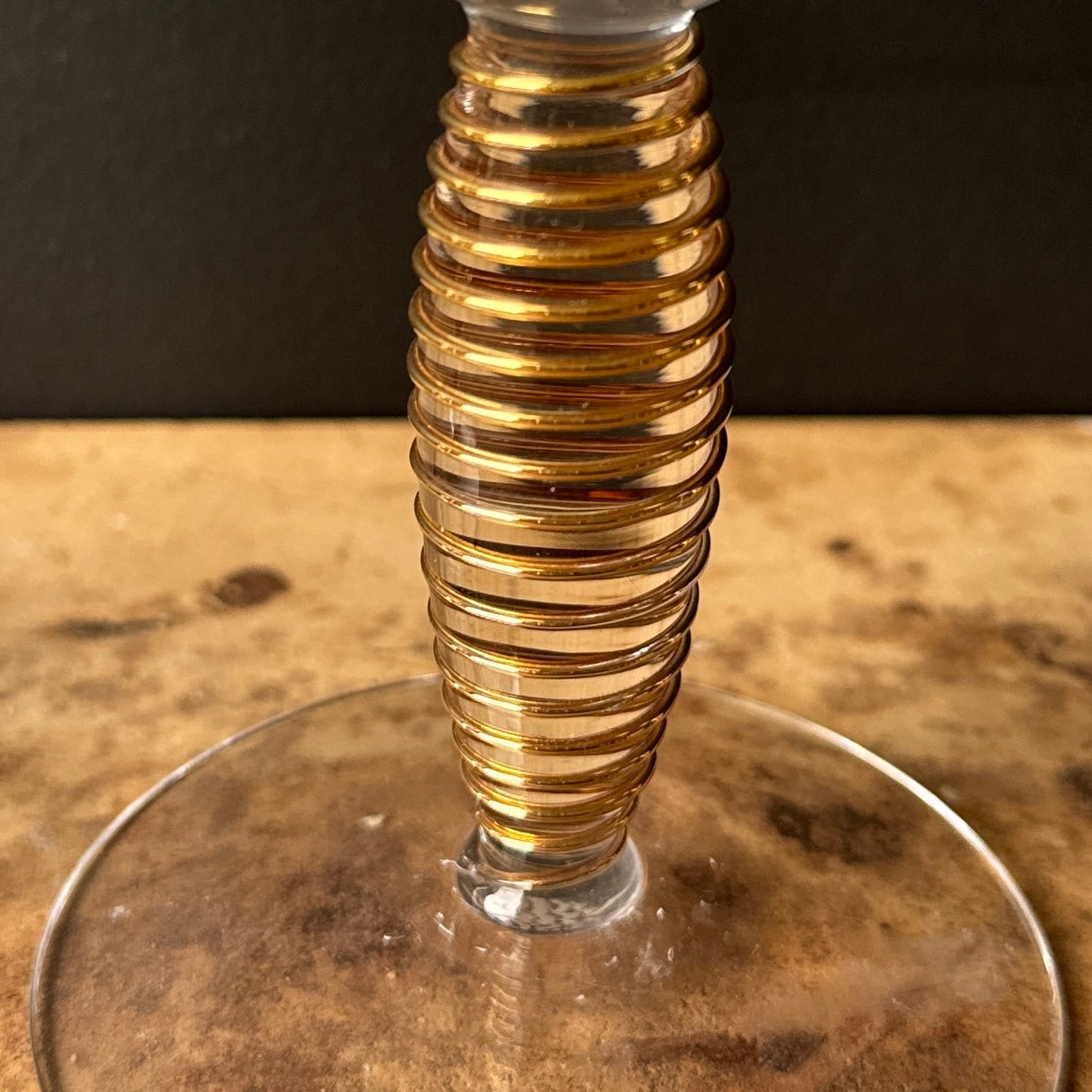 Vintage Rare Anna Ehrner Kosta Boda Gold Spiral Stem Wine Glasses- Set of 8 - Monte Visión