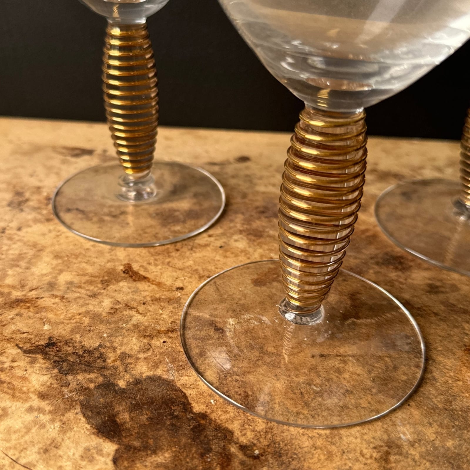 Vintage Rare Anna Ehrner Kosta Boda Gold Spiral Stem Wine Glasses- Set of 8 - Monte Visión