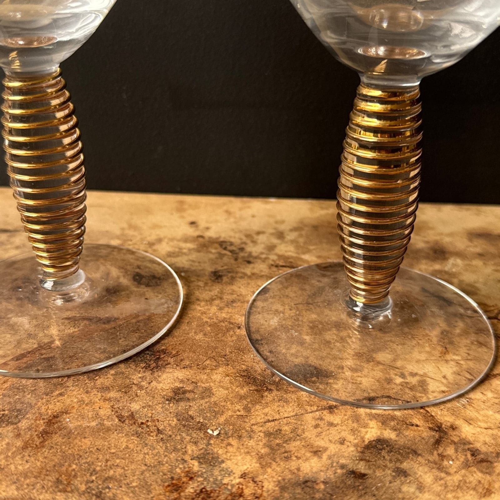 Vintage Rare Anna Ehrner Kosta Boda Gold Spiral Stem Wine Glasses- Set of 8 - Monte Visión