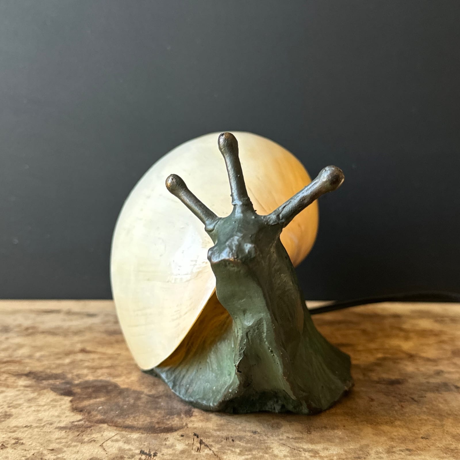 Vintage Solid Bronze Snail & Seashell Table Lamp - Monte Visión