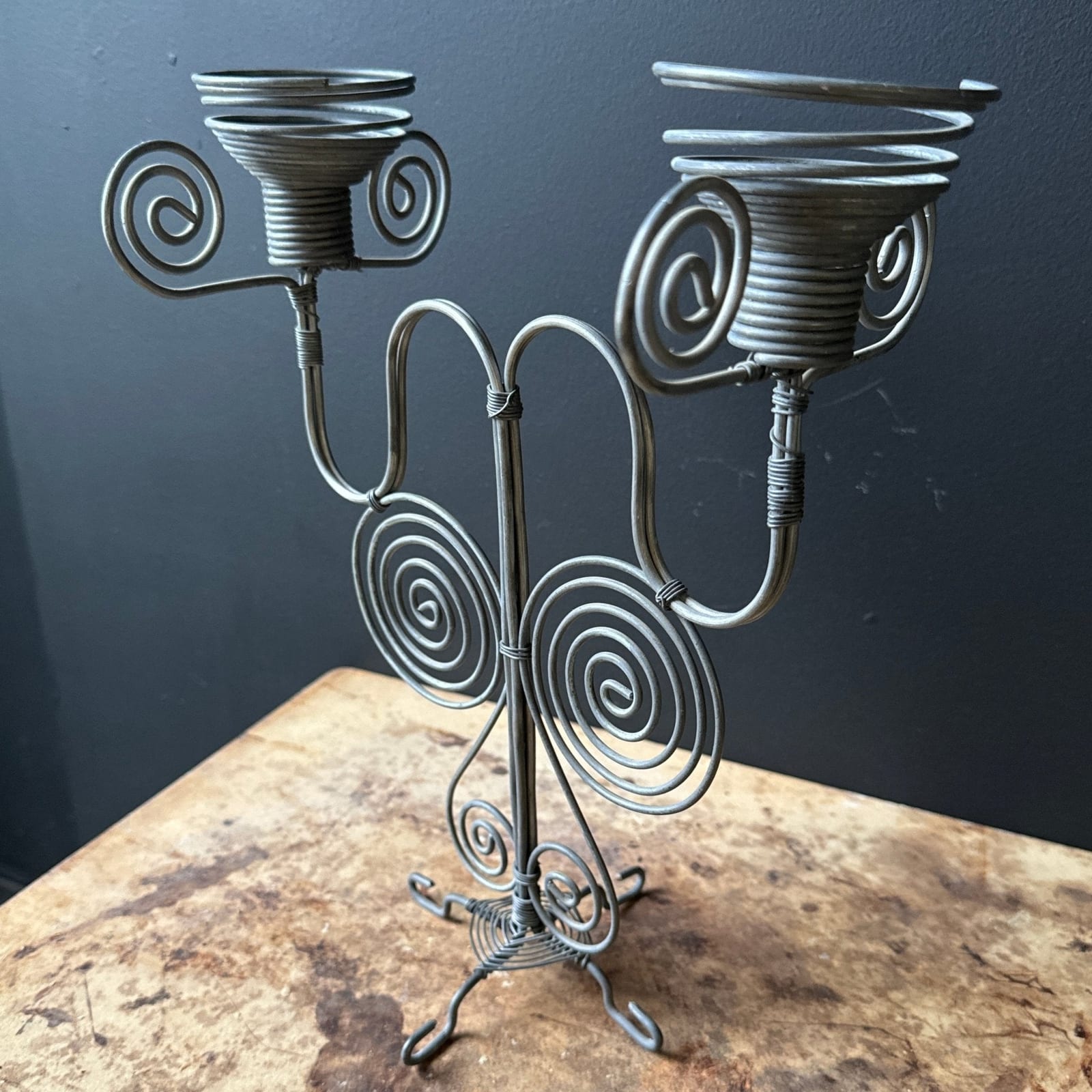 Vintage Spiral Wire Double Candlestick - Monte Visión