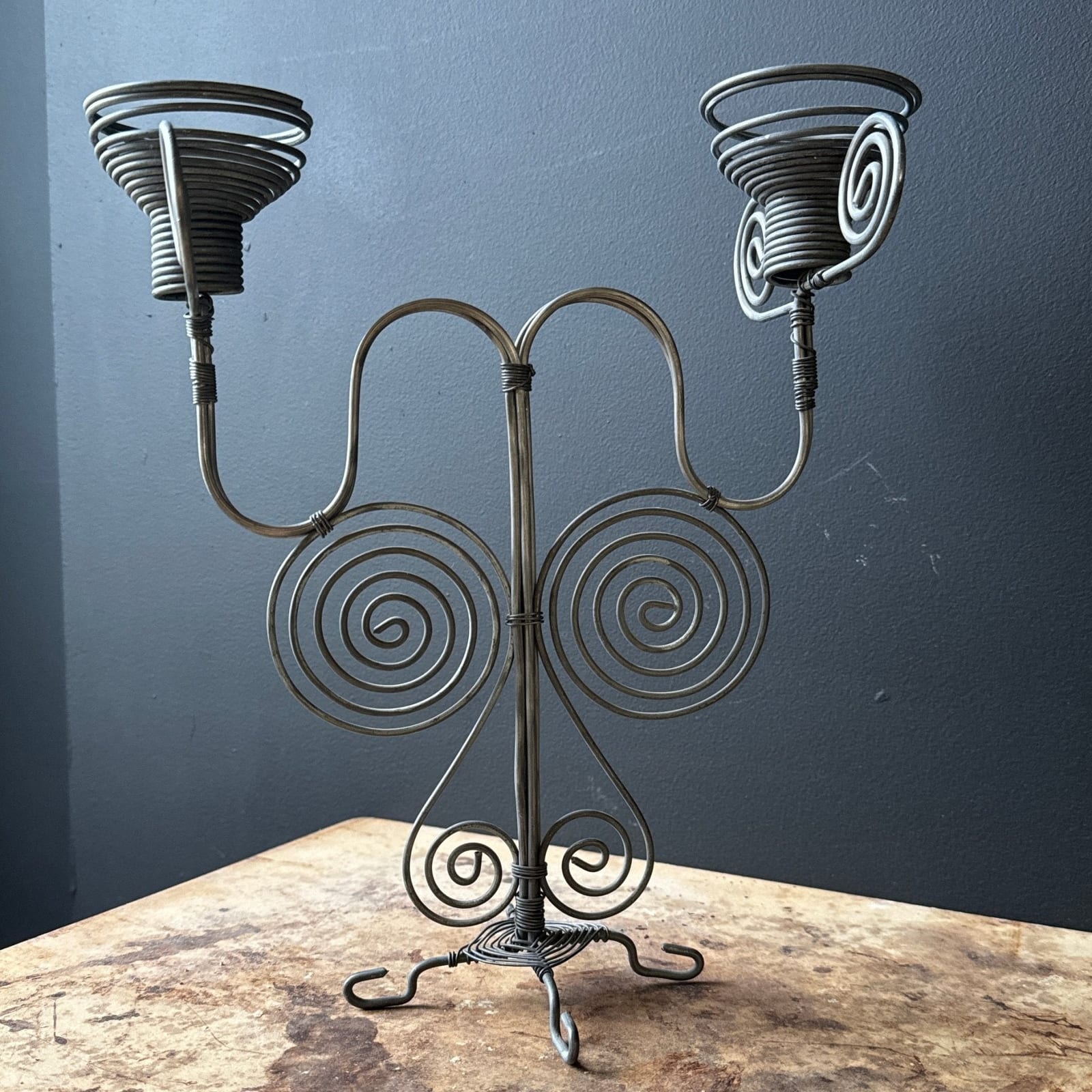 Vintage Spiral Wire Double Candlestick - Monte Visión