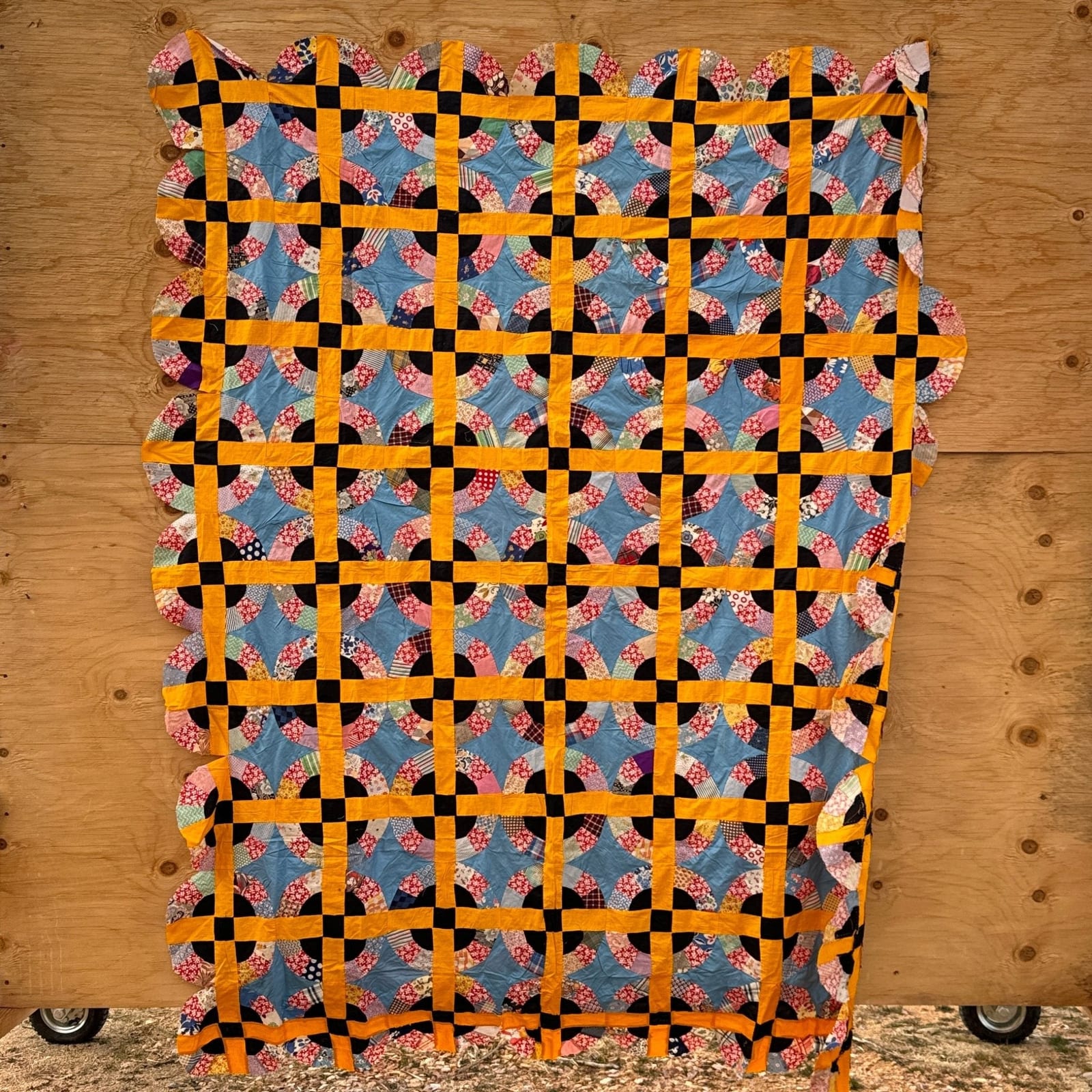 Vintage Yellow & Sky Blue Unfinished Quilt Top - Monte Visión